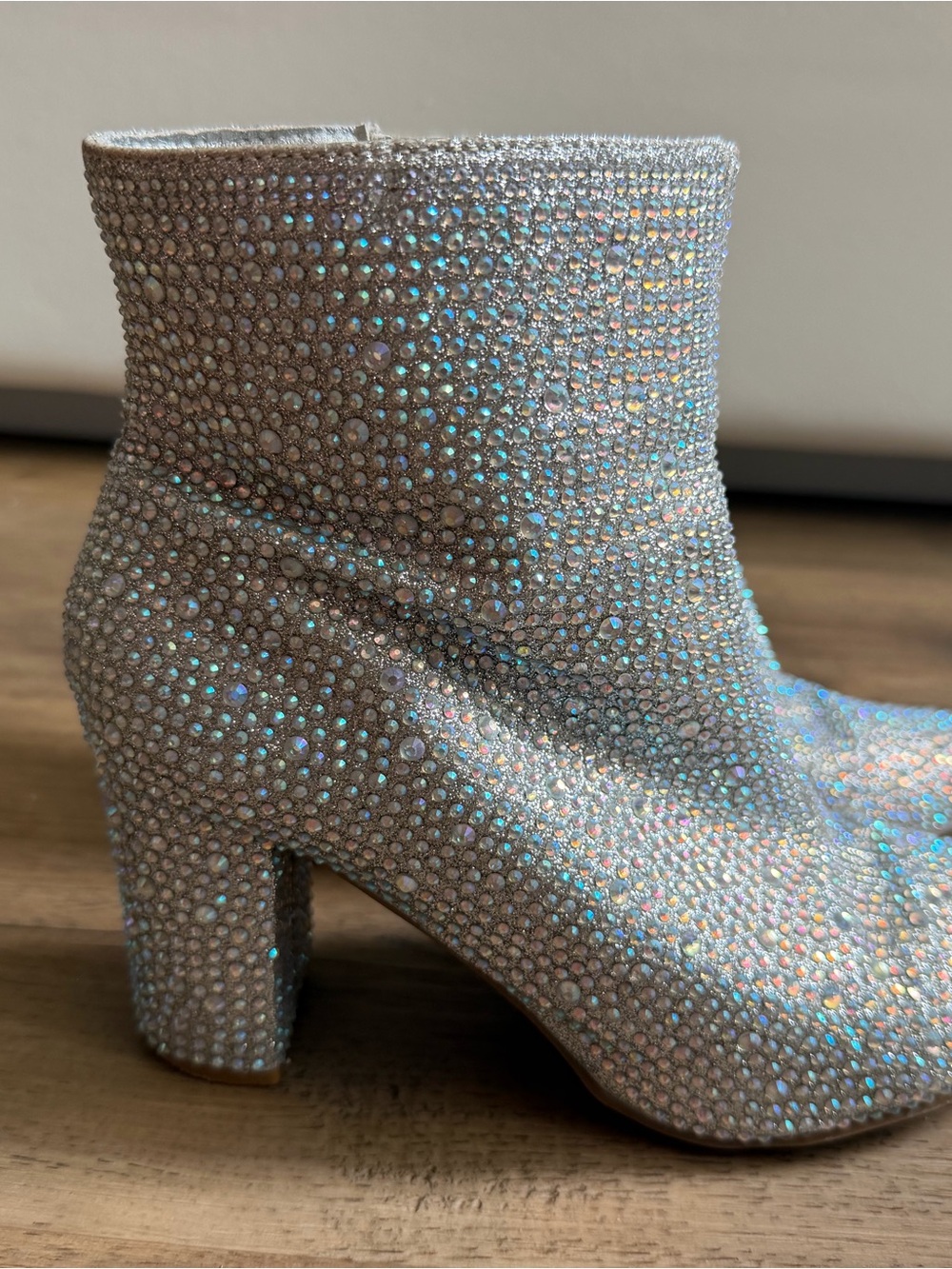 Crystal Embellished Silver Ankle Boots - Women's